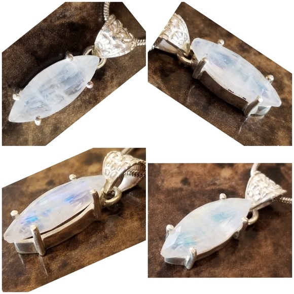 Genuine Faceted 6ct Rainbow Moonstone Necklace - Picture 3 of 5